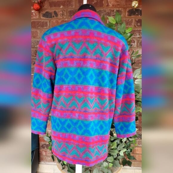 80s colorful aztec print fleece jacket - Picture 5 of 10